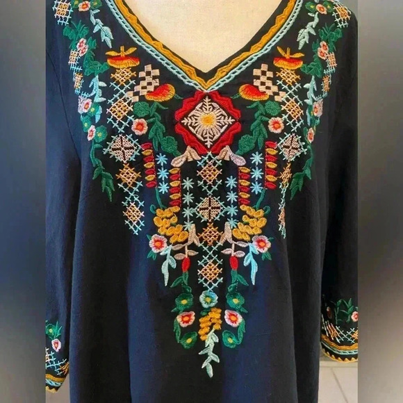 YZXDORWJ Womens Large Top Mexican Styled Embroidered Classic Black Flowy Cotton - Picture 4 of 5